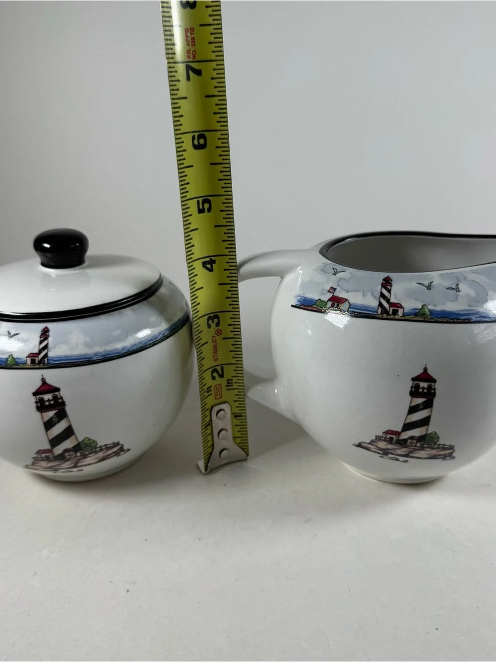 Totally Today Coastal Lighthouse Cream And Sugar Stoneware Pieces 4